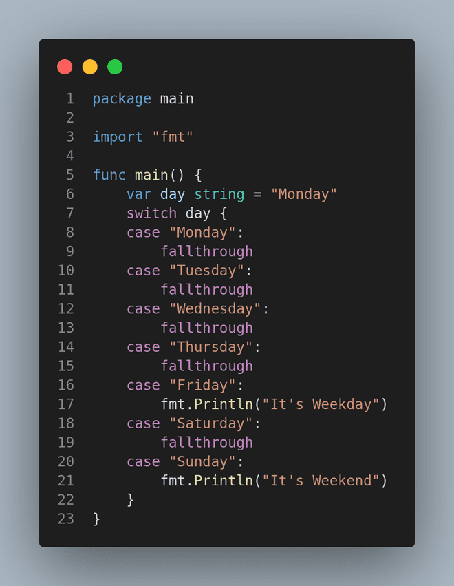 Switch Fallthrough Example